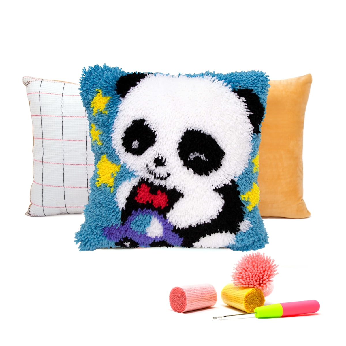 Latch Hook Pillow Kits for Adults pillow,latch hook pillow kits,Bear And Panda Embroidery Creative Craft Home Decor Ideal for Learning Pillow Making 43×43cm/17*17in