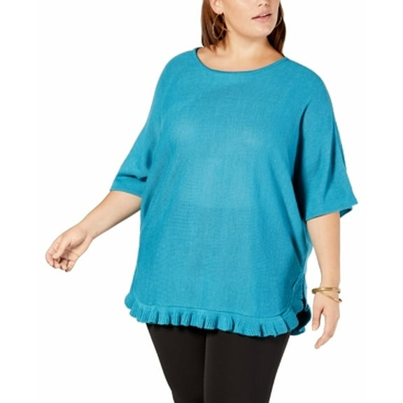 NY Collection Plus Size Ruffled Sweater Blue Jewel 2X