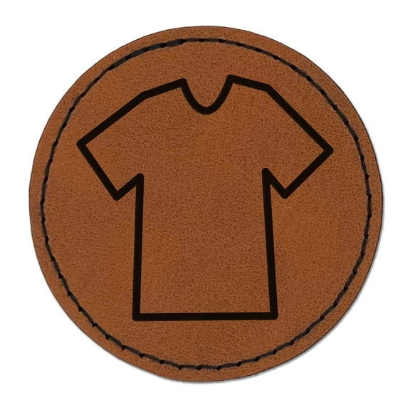 T-Shirt Laundry Outline 2.5" Faux Leather Round Engraved Iron-On Patch - Brown