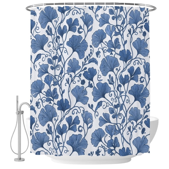 Blue Ginkgo Leaf Shower Curtains for Bathroom, Waterproof Fabric Bath Curtains Decor, Bath Tub Curtain Country Leaves Farmhouse Botanical Decorative Shower Curtain Sets with 12 Hooks, 72x72 Inch