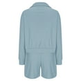 thumbnail image 5 of Abomasnow Lounge Sets for Women 2 Piece Ribbed Knit Pajama Outfits Casual Long Sleeve Lapel Tops and Drawstring Shorts, 5 of 5