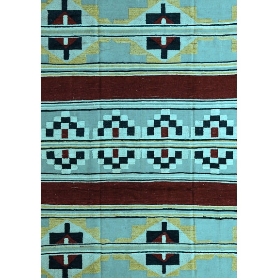 Ahgly Company Indoor Rectangle Southwestern Light Blue Country Area Rugs, 5' x 8'