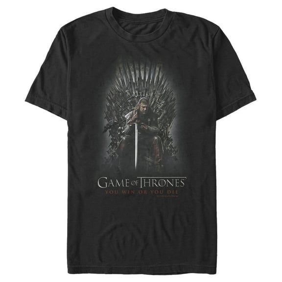 Men's Game of Thrones Ned on Iron Throne Graphic Tee Black Large