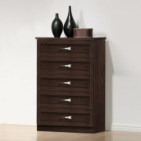 Baxton Studio Colburn 5-Drawer Dark Brown Wood Tallboy Storage Chest