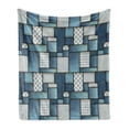 thumbnail image 1 of Colorful Soft Flannel Fleece Throw Blanket, Denim Motif Background with Several Sewing Simplistic Abstract Design, Cozy Plush for Indoor and Outdoor Use, 60" x 80", Blue and Baby Blue, by Ambesonne, 1 of 6