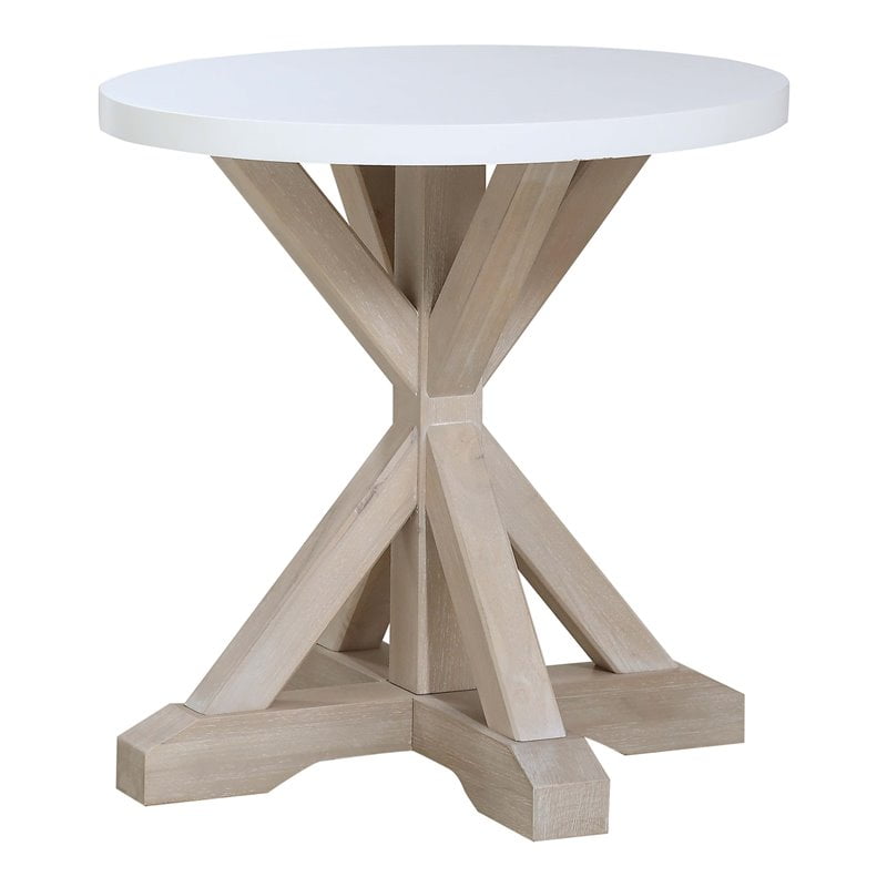 Panama Jack Boca Grande Round Modern Rubberwood Bedside Table in Oak