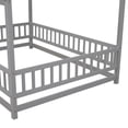 thumbnail image 4 of Full Size Floor Bed, Wooden Slat Support with House Roof Frame and Fence Guardrails, Grey, 4 of 7