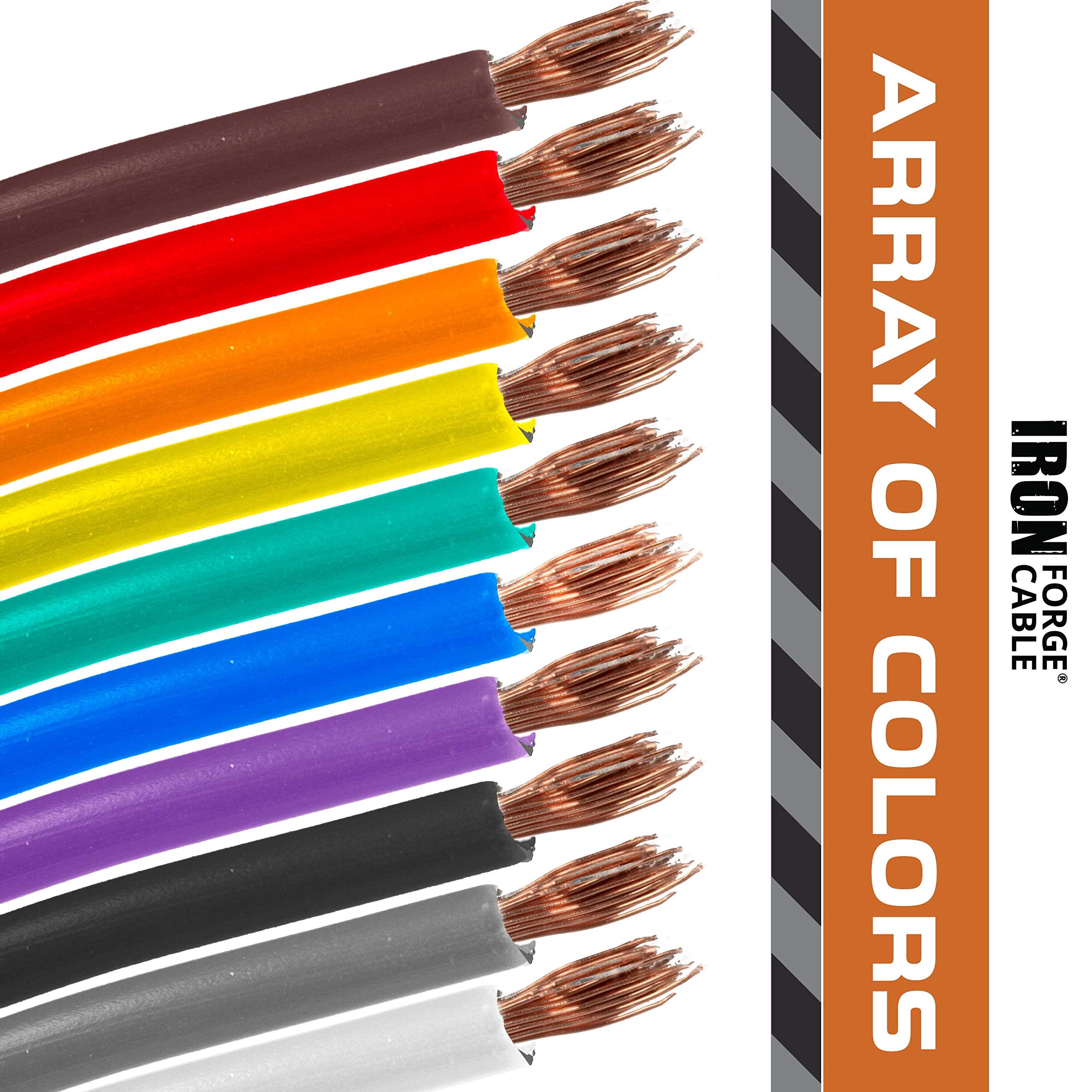 Iron Forge Cable 12 Gauge Primary Automotive Wire - 6 Roll Bulk Assortment Pack - 12 AWG Auto Cable - 100 Ft Copper Clad Aluminum Wire per Roll