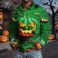 thumbnail image 7 of GrmtClth Men's Long Sleeve Halloween Casual Polo Shirts Classic Turn Down Collar Pumpkin Bat Holiday Pattern Lightweight Athletic Outdoor Pullover Tops Green M, 7 of 7