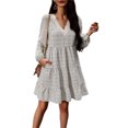 thumbnail image 4 of Fangasis Women Short Dress Ruffle Mini Long Sleeve Tunic Ladies Casual Swing Sexy Party White M, 4 of 5