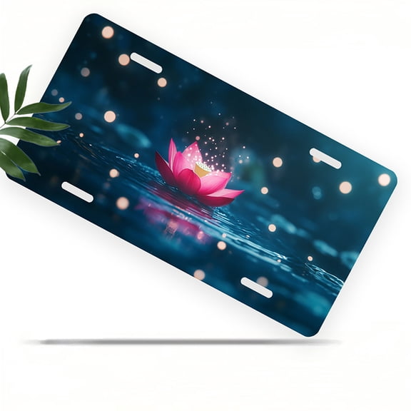 License Plate, Glowing Lotus Decorative Front,Personalized Stainless Steel License Plate Cover For Men Women,12.2" X 6.2"