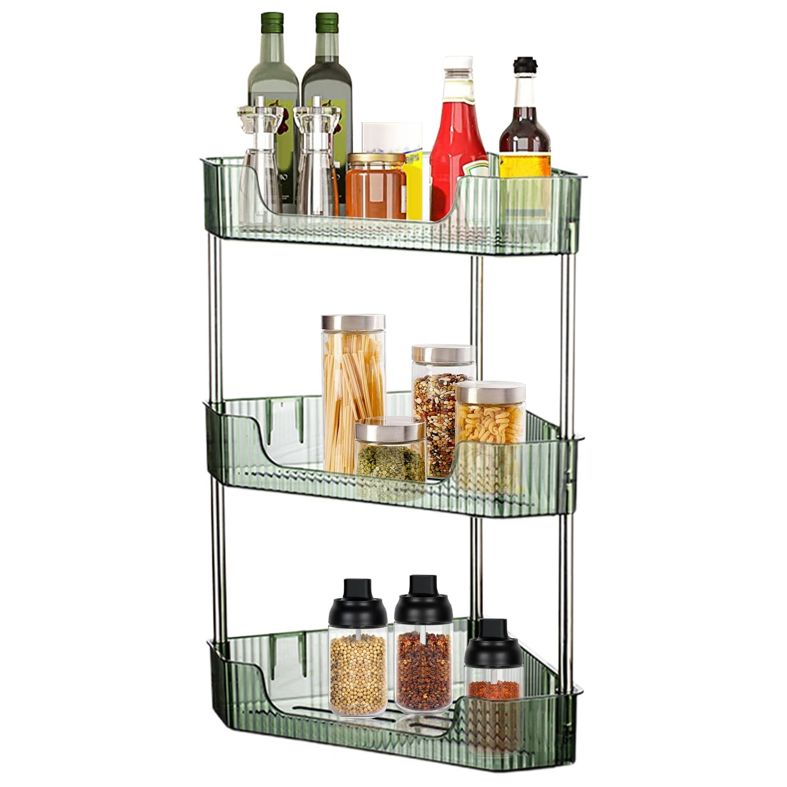 CMYYNNA 3-Tier Corner Bathroom Counter Organizer, Plastic Makeup Skincare Organizers Storage Countertop, Sink Vanity Trays Perfume, Cosmetic Shelf for Bedroom, Dresser, Kitchen (Green)