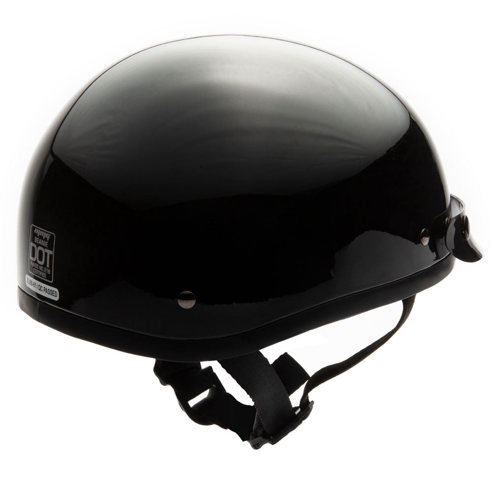 MMG Motorcycle Half Helmet Beanie DOT with goggles Gloss Black (Medium) Model 29