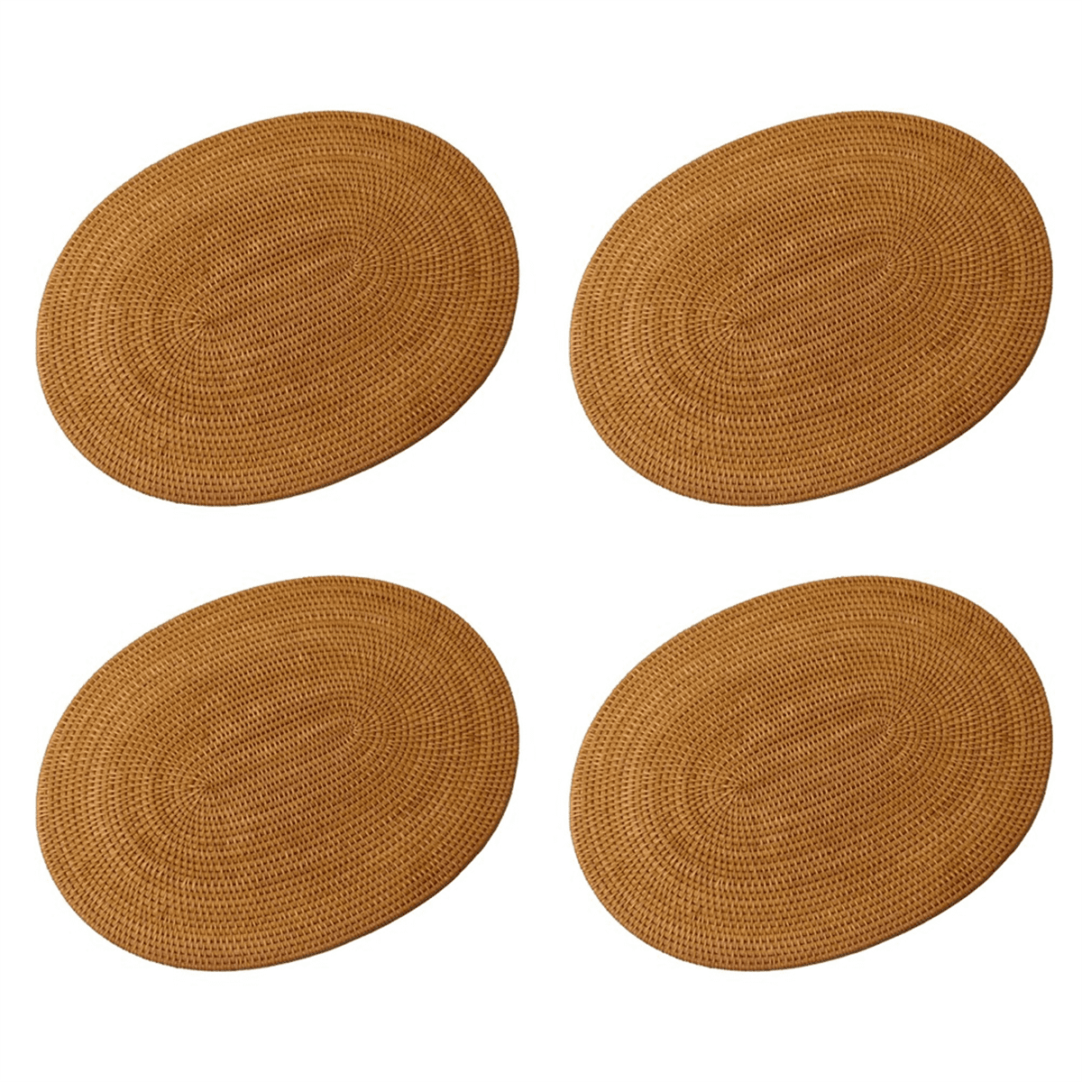 4X Rattan Woven Placemats Oval Round Table Mats Non Slip Heat Place Mat Natural Multipurpose Placemat 30X40cm,4 * Placemat