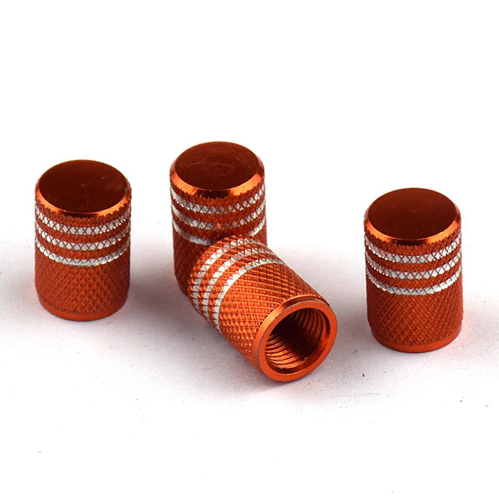Set of 4 Orange w/lines w/ Rubber Ring Fits All Universal Wheel Tire Valve Cap 