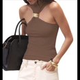 thumbnail image 3 of Tops Sin Mangas con Cuello Halter, Plisados y Torcidos para Mujer, Modernos, Ajustados, Sin Mangas, con Aberturas, para Discoteca Marrón S, 3 of 10