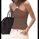 thumbnail image 3 of Tops Sin Mangas con Cuello Halter, Plisados y Torcidos para Mujer, Modernos, Ajustados, Sin Mangas, con Aberturas, para Discoteca Marrón L, 3 of 10
