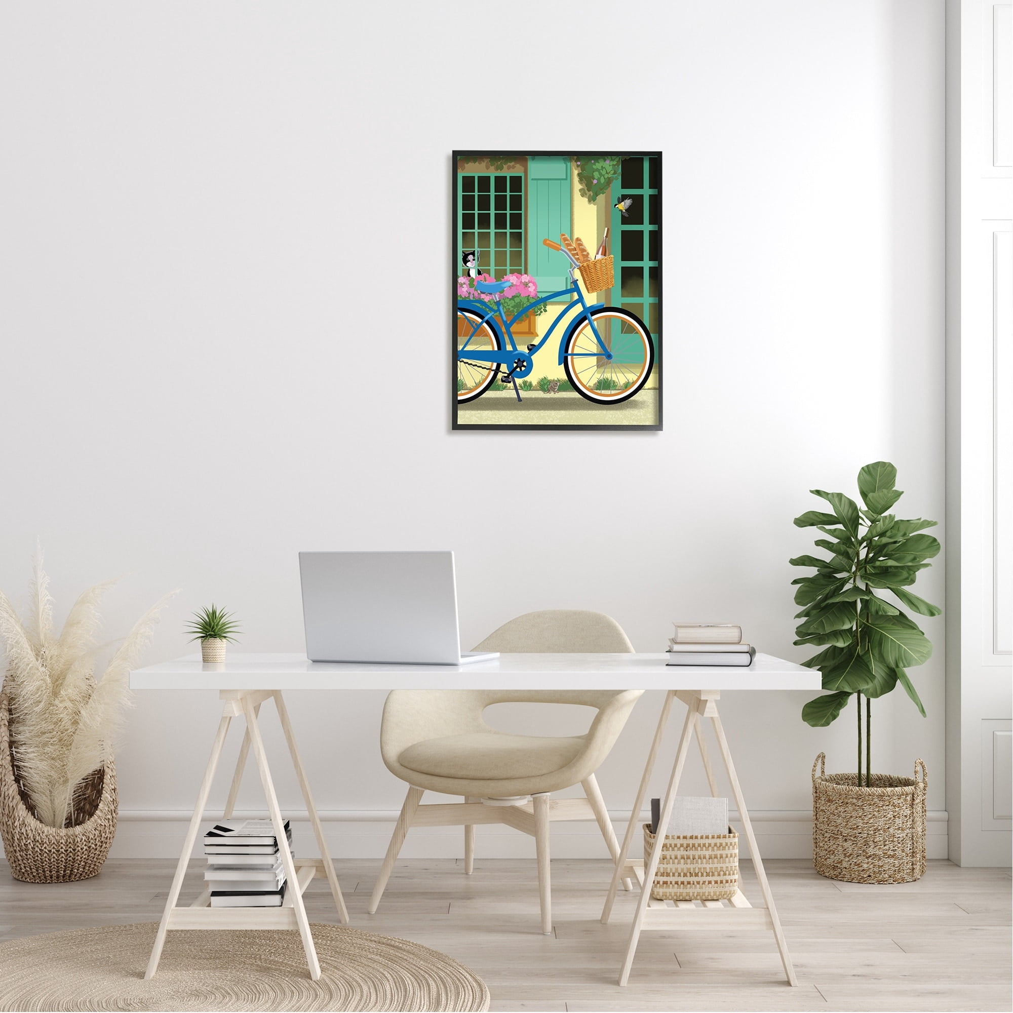 Stupell Industries Quaint Bicycle Parked Bread Basket Cat Window , 24 x 30, Design by Sally Springer Griffith