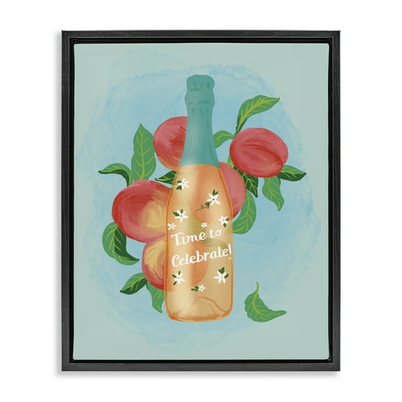 Stupell Industries Champagne with Budding Blooms Food & Beverage Painting Black Floater Framed Canvas Art Print Wall Art, 17 x 21