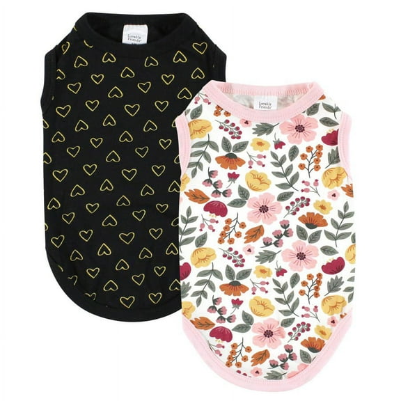 Luvable Friends Dog Pet Dog and Cats Cotton T-Shirts 2pk, Botanical Heart, X-Small