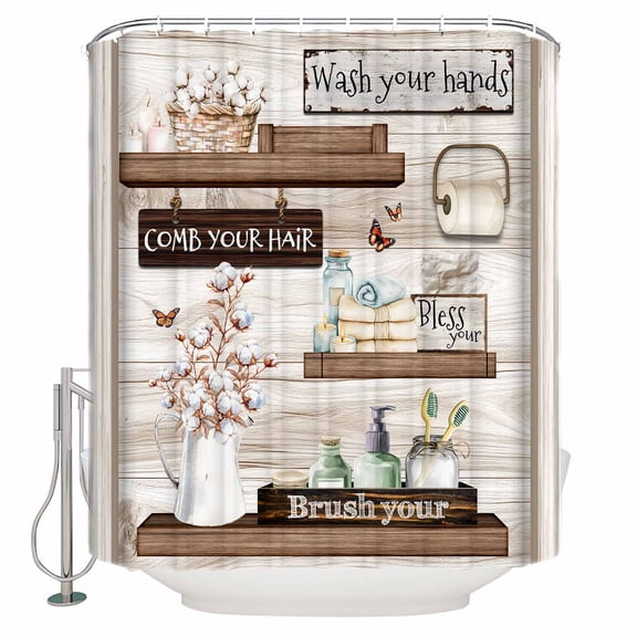 Country Cotton Floral Bathroom Shower Curtains with 12 Hooks Polyester Waterproof Shower Curtain for Stalls and Bathtubs Farmhouse Vintage Bath Bottle Decorative Bathroom Privacy Curtain 72x84 Inches