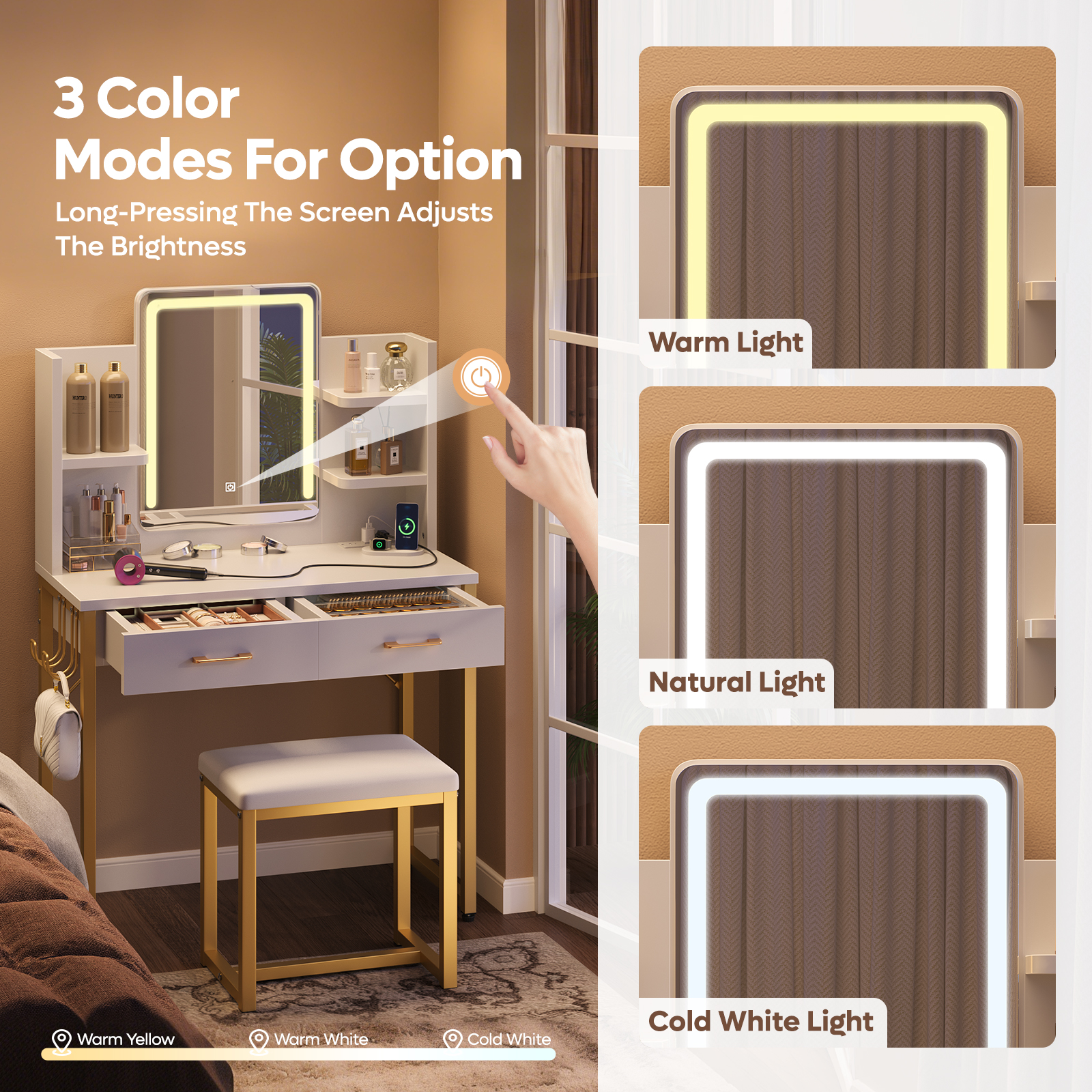 Bestier White Makeup Vanity Set with Lights and Stool photo 2
