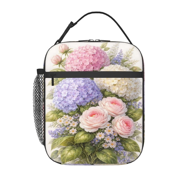 Floral Bouquet Lunch Bag Reusable Thermal Lunch Tote with Handle for Women and Men