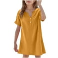 thumbnail image 3 of Milgrthf Robe Midi d'Été pour Fille à Manches Courtes Henley à Col en V avec Boutons Robe T-Shirt Été 2025 6-15 Ans Orange, 3 of 6