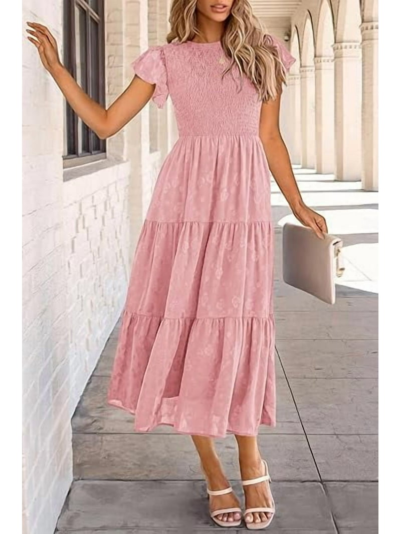 PRETTYGARDEN Women's Floral Midi Dress Summer Cap Sleeve Smocked Ruffle A Line Long Flowy Wedding Guest Dresses - Walmart.com PRETTYGARDEN Women's Floral Midi Dress Summer Cap Sleeve Smocked Ruffle A Line Long Flowy Wedding Guest Dresses - Walmart.com