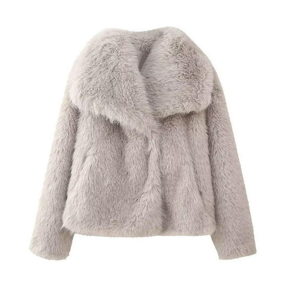 Qetyuw Faux Fur Coat for Women Winter Long Sleeve Open Front Crop Jacket Casual Warm Chunky Coats Outwear