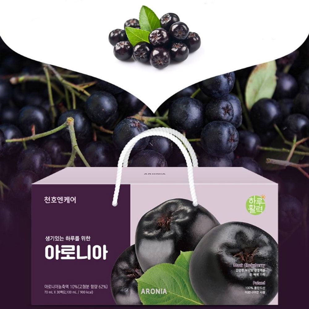 ChunhoNcare Korean Aronia Juice, 333 Polish Aronia Berries per Box, Grape & Strawberry Blend, No Preservatives, Resealable Pouch, Korea HACCP Certified (70mlx30pouches)