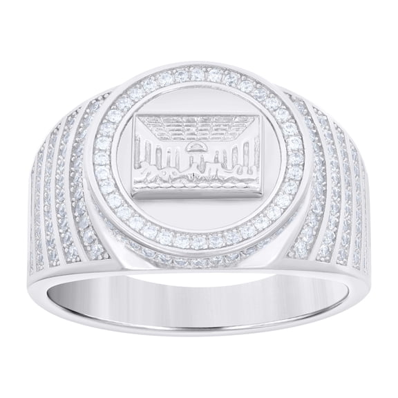 925 Sterling Silver Mens Cubic-Zirconia Last Supper Religious Ring Size 9