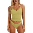 thumbnail image 5 of lcziwo Womens Tank Tops with Built in Bras Ribbed Knit Halter Sleeveless Camisole Solid Color Summer Workout Cropped Undershirt Yellow M, 5 of 7