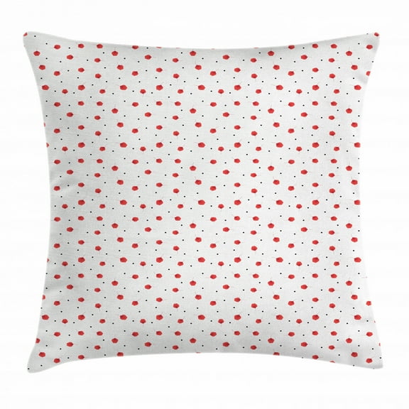 Flower Throw Pillow Cushion Cover, Dots and Flowers Pattern Calico Bloom Artistic Simple Illustration, Decorative Square Accent Pillow Case, 18 X 18 Inches, Dark Coral Black and White, by Ambesonne