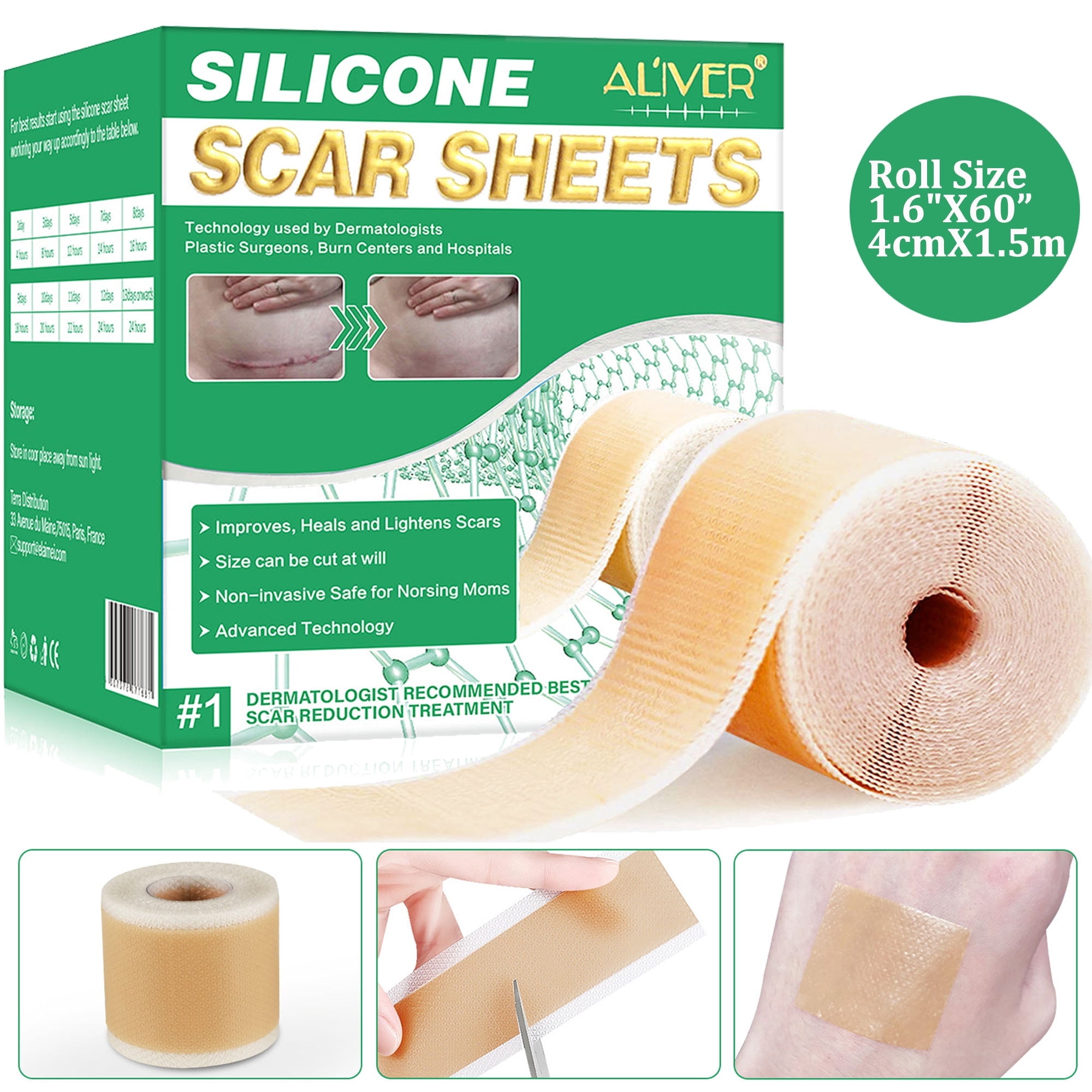 Aliver 60-inch Silicone Scar Roll, Silicone Tape for Scars Removal