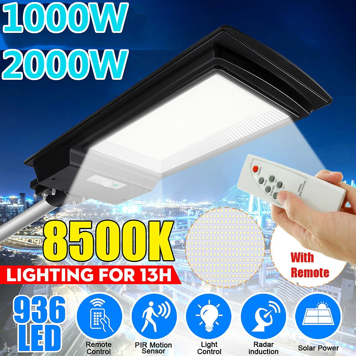 80000LM Commercial Solar Powered LED Street Light Outdoor IP67 Dusk to Dawn Lamp 