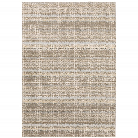 8' X 10' Ivory Grey Tan And Brown Abstract Power Loom Stain Resistant Area Rug
