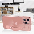 thumbnail image 4 of Designed for iPhone 13 Pro Max Case with Strap Luxury Love Heart Plating Gold Bumper Phone Cover Wristband Kickstand Full Body Protective Slim Case for Women-Sand Pink, 4 of 12