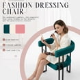 thumbnail image 3 of Vanity Chair for Makeup Room, Corduroy Accent Chair with U-Shaped Backrest, Modern Comfy Desk Chair No Wheels, Upholstered Dining Chair with Metal Legs for Bedroom, Living Room (Blue,1), 3 of 7