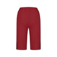 thumbnail image 4 of Cotton Linen Bermuda Shorts for Women Capri Pants Petite Pull on Knee Length Pants Summer Beach Long Shorts Beach Lounge Ladies Pedal Pushers 13" 14" 15" Inseam Red L, 4 of 8