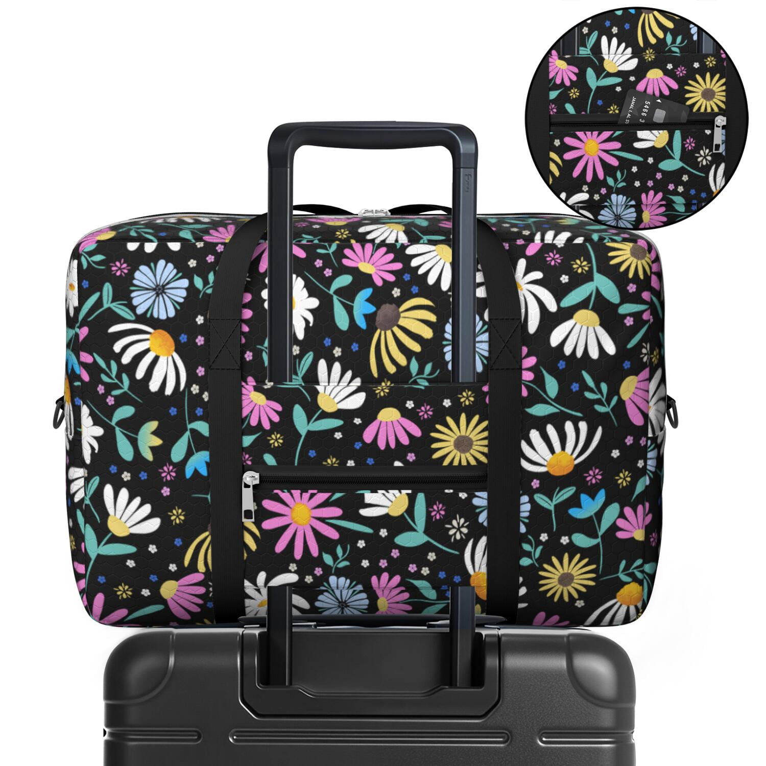 For Spirit Airlines Personal Item Bag 18x14x8 Inch, Boho Floral Weekender Travel Bag, Foldable Travel Duffel Bag Underseat Carry on Bag with Luggage Sleeve for Women and Men 30L