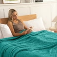 thumbnail image 3 of Whale Flotilla Fuzzy Fleece Queen Size Blanket for Bed, Soft Fluffy Jacquard Waffle Blankets for All Season, Lightweight and Warm, 90x90 Inch, Teal, 3 of 10