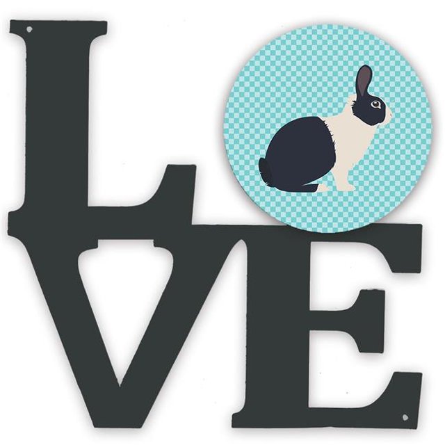 Carolines Treasures BB8132WALV Dutch Rabbit Blue Check Metal Wall Artwork Love, 12X12, Multicolor