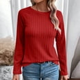 thumbnail image 5 of MELDVDIB Womens Sweater Knit Fall Winter Solid Color Long Sleeve Loose Pullover Tops Trendy Casual Stretch Comfy Crewneck Lounge Outfit Red 2XL, 5 of 8