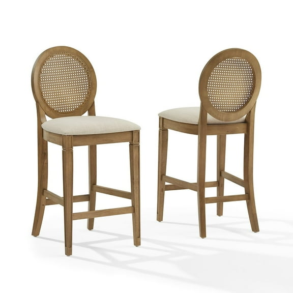 Crosley Furniture Katia 2-Piece Upholstered Cane-Back Counter Stool Set In Driftwood