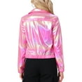 thumbnail image 3 of INSPIRE CHIC Women's Holographic Shiny Party Long Sleeve Lightweight Zipper Metallic Jacket S Pinks, 3 of 6