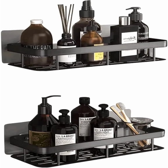 Sesiiduo Shower Caddy, 2 Pack Adhesive Shower Organizer, Rustproof Metal Shelves, No-Drill Bathroom Organizers and Storage, Black