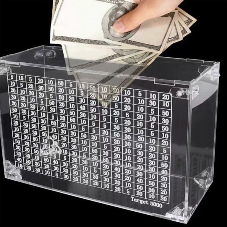 Clear Money Savings Box, 5000 Savings Challenge Box, Coin Cash