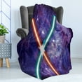 thumbnail image 4 of Galaxy Soft Flannel Fleece Throw Blanket, Futuristic Galaxy ClashThemed Illustration Techonolgy Theme Image, Cozy Plush for Indoor and Outdoor Use, 60" x 80", Red Blue and Black, by Ambesonne, 4 of 5