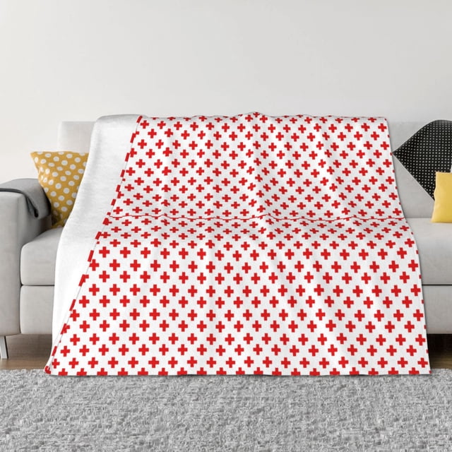 Balery Red Cross Manta de Franela con Dibujo, Lujo Ultra Suave y Cálido, Antipelusa y Resistente a las Arrugas para Cama, Sofá, Camping -50"x40"